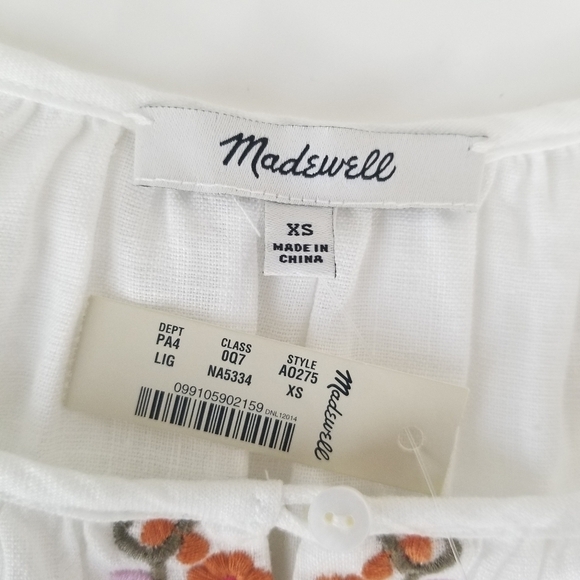 NWT Madewell White Embroidered Linen-Blend Raglan Ruffle Mini Dress XS Boho 70's - Picture 8 of 16